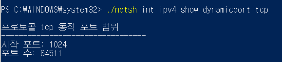 TCP 동적 포트 범위
